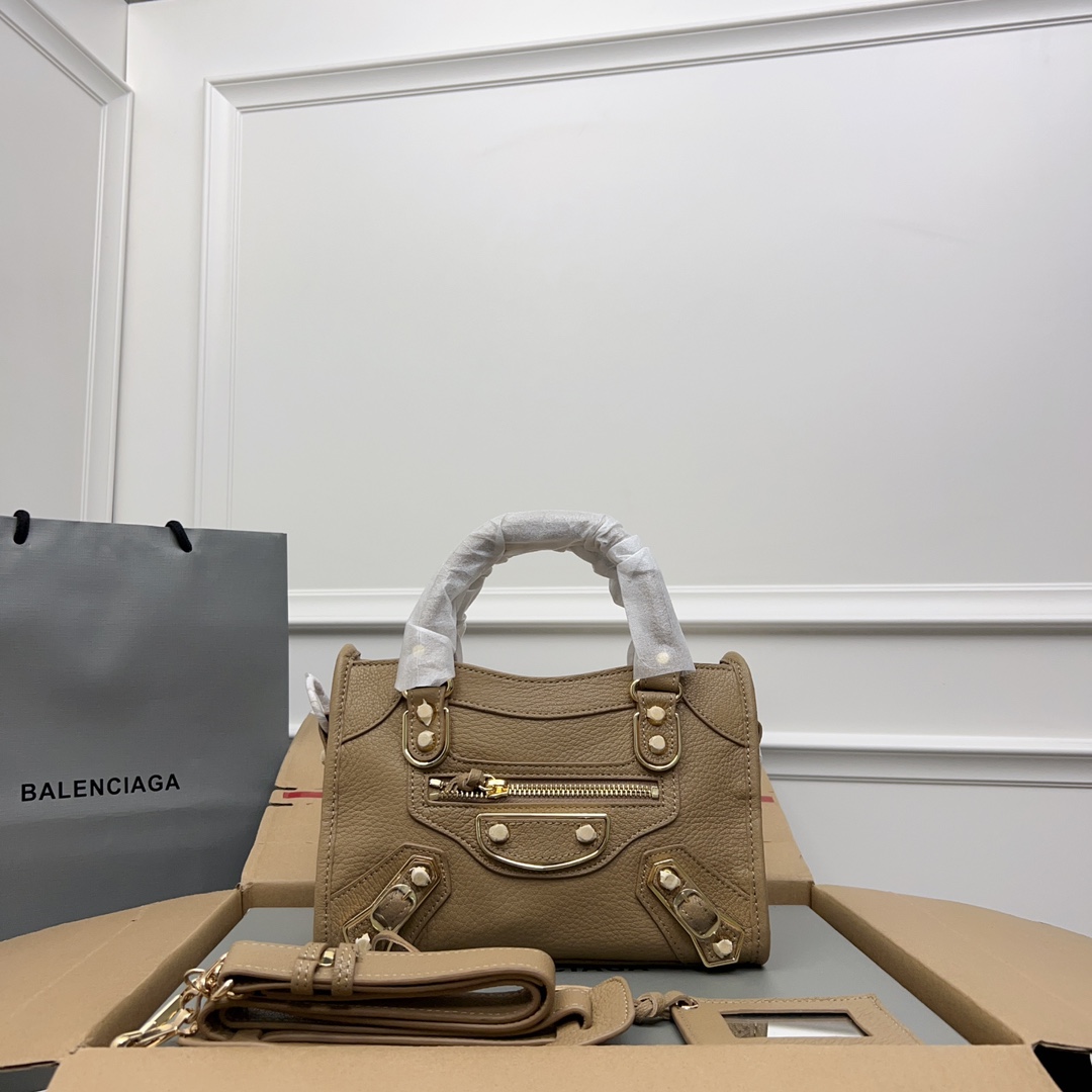 Balenciaga Motocross Metallic Edge Mini City Bag – Neutrals