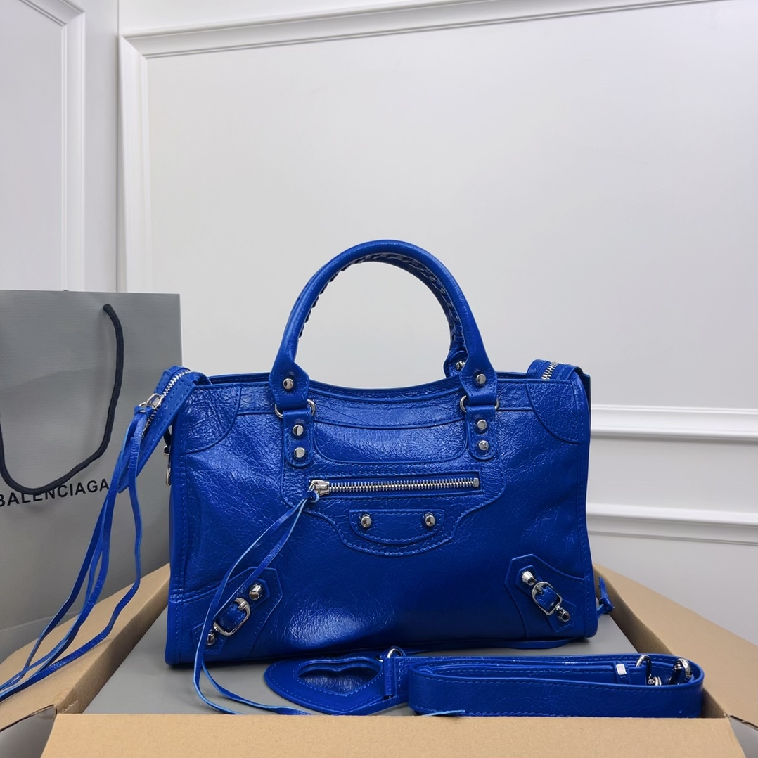 Balenciaga Motocross Classic Mini City Bag – Blue Handle