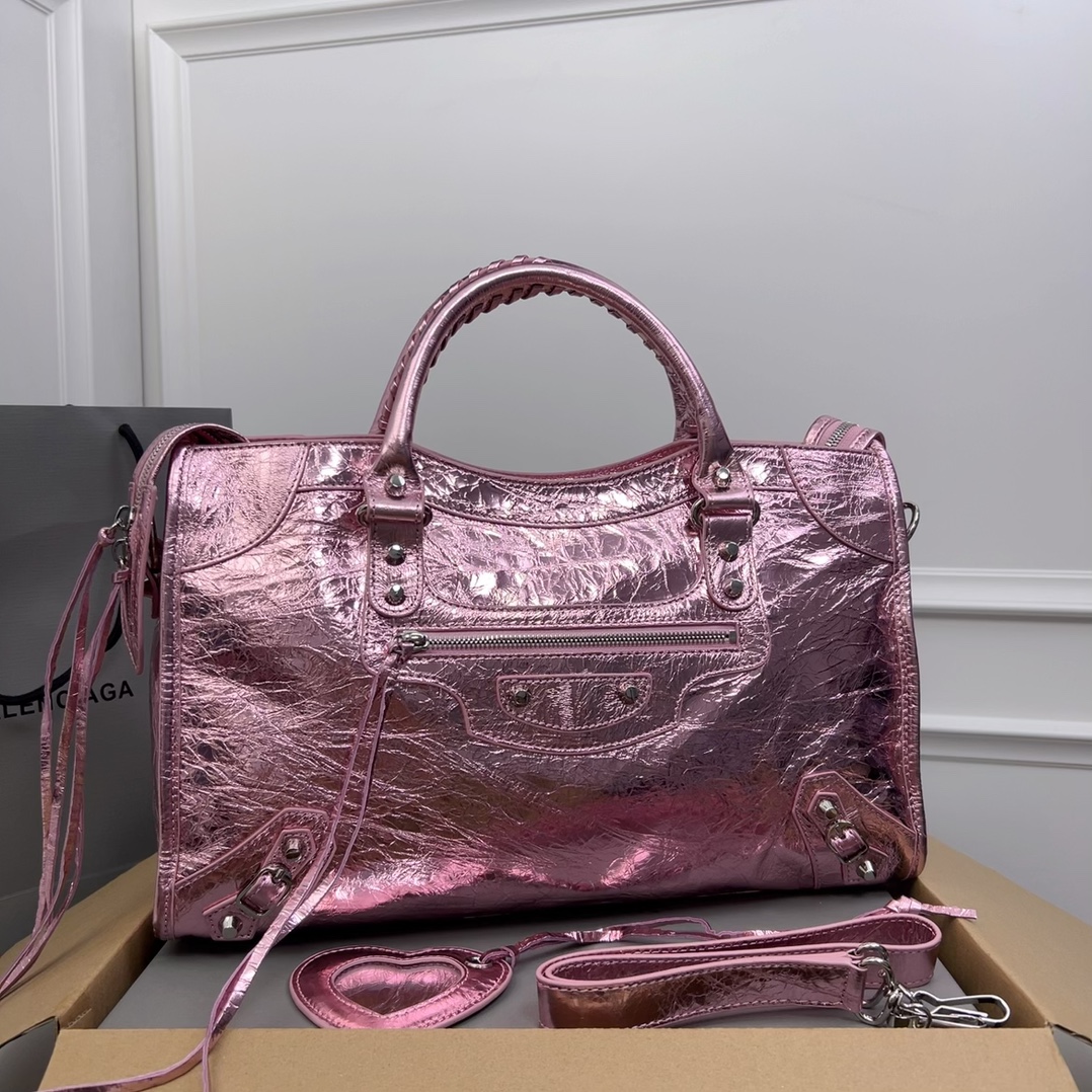 BALENCIAGA Agneau Classic Hardware City Metallic pink Purple