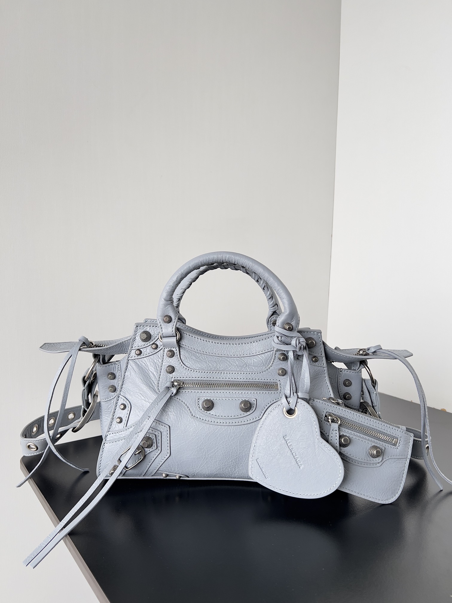 Balenciaga Neo Cagole XS Top Handle Handbag Denim With Rhinestones