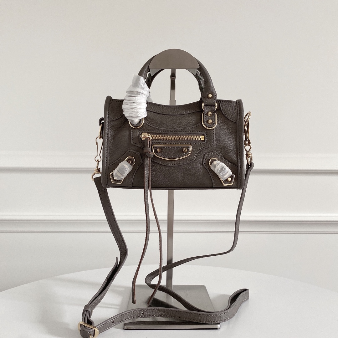 BALENCIAGA Chevre Gold Metallic Edge Hardware Nano City Gris Acier 1338260