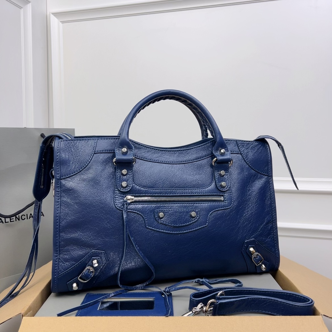BALENCIAGA Agneau Giant 12 Silver Hardware S City Bleu
