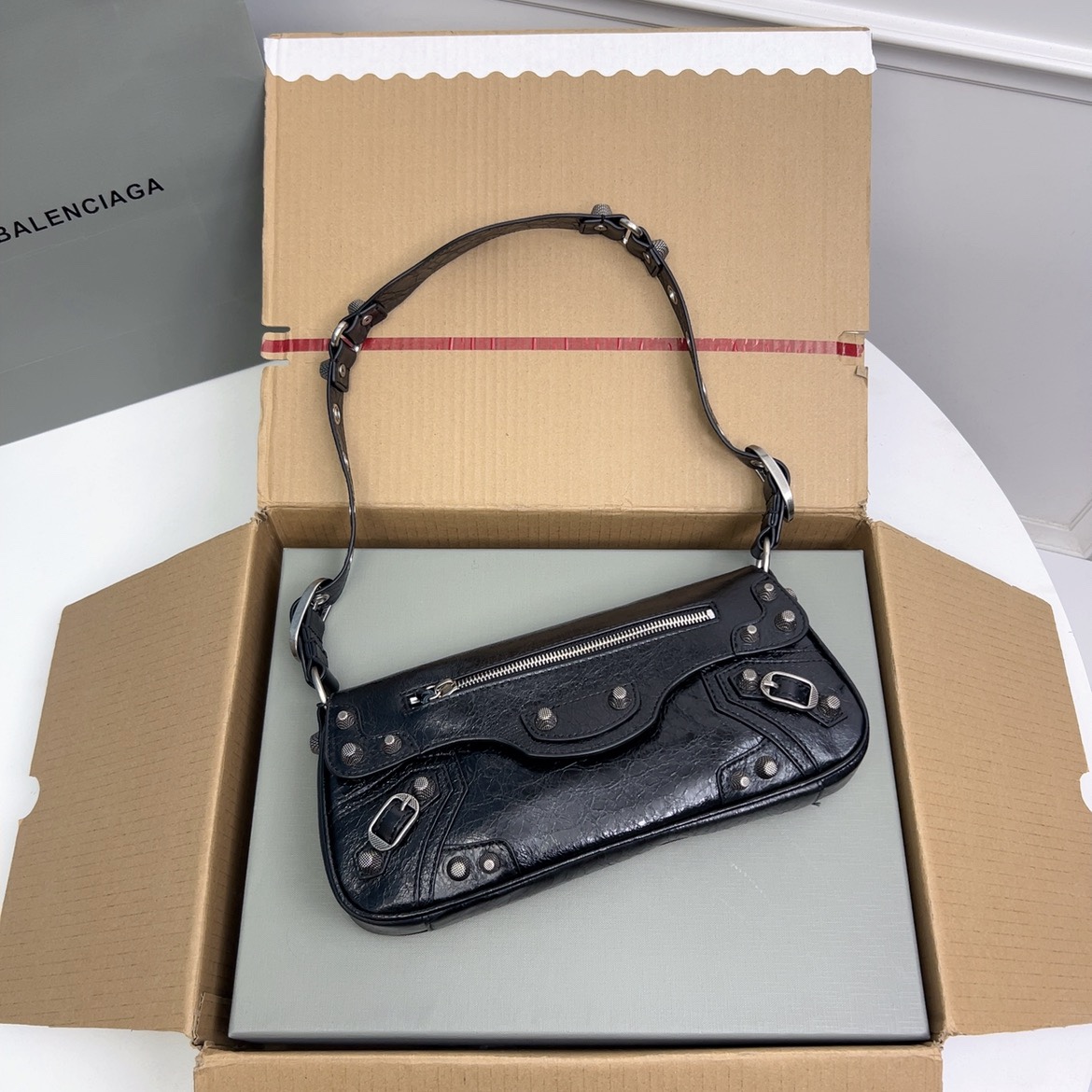 Balenciaga Le Cagole XS Sling Crinkled Leather Shoulder Bag –