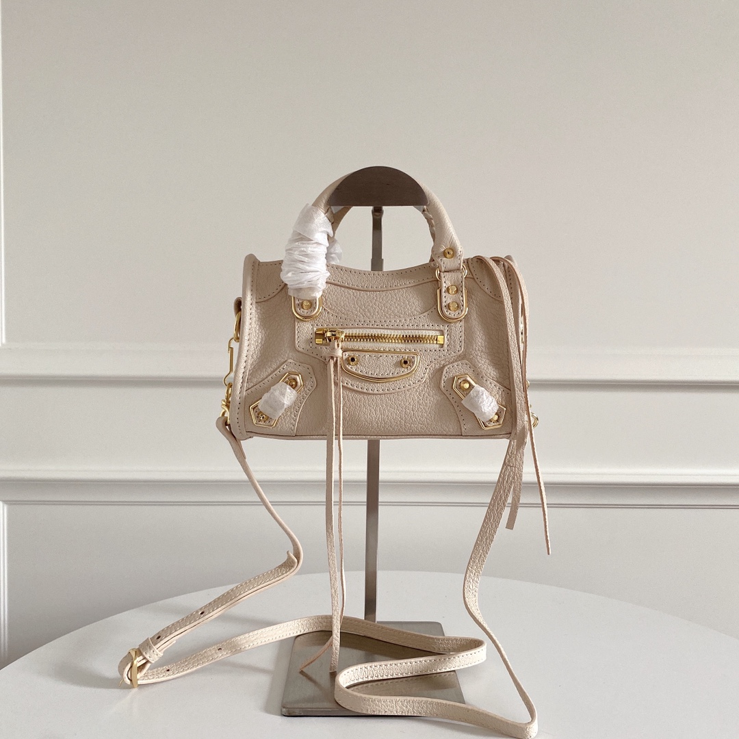 Balenciaga Beige Leather Mini Classic Metallic Edge City Bag