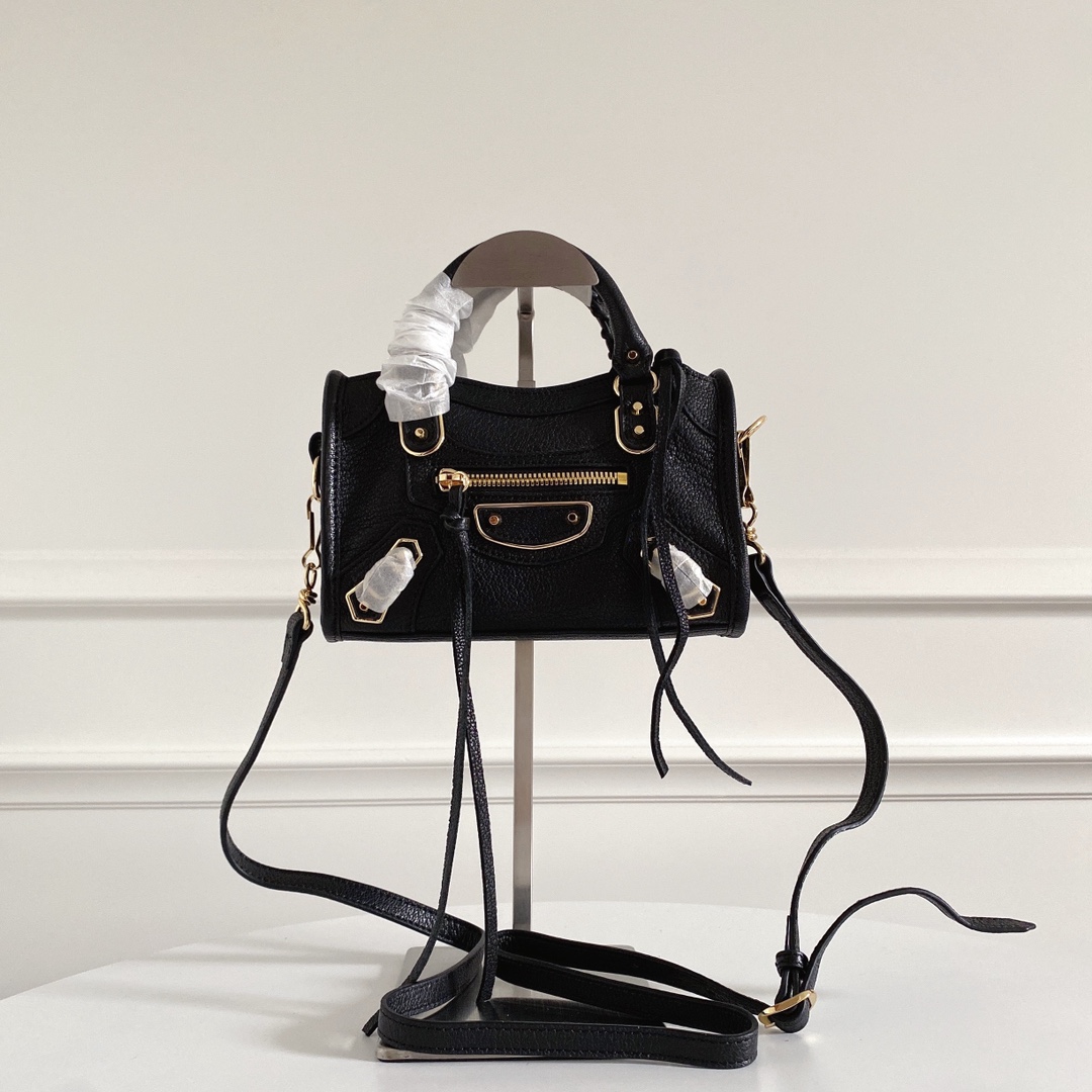 Balenciaga Metallic Edge City Mini Black in Textured Leather
