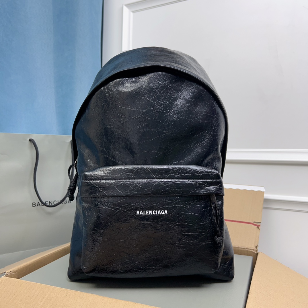 Balenciaga – Logo-Print Crinkled-Leather Backpack