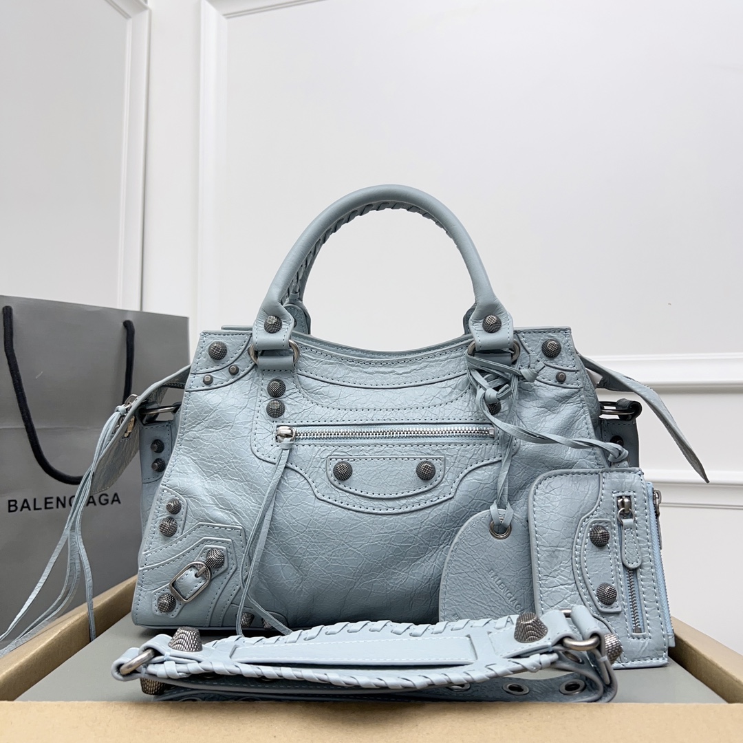 BALENCIAGA Agneau Classic Hardware Mini City Bleu Dragee