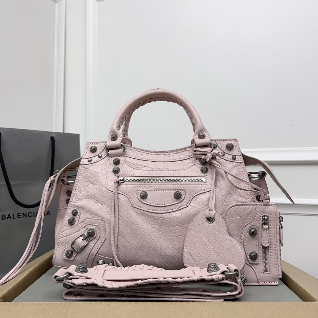 BALENCIAGA Agneau Classic Hardware Mini City Rose Poudre