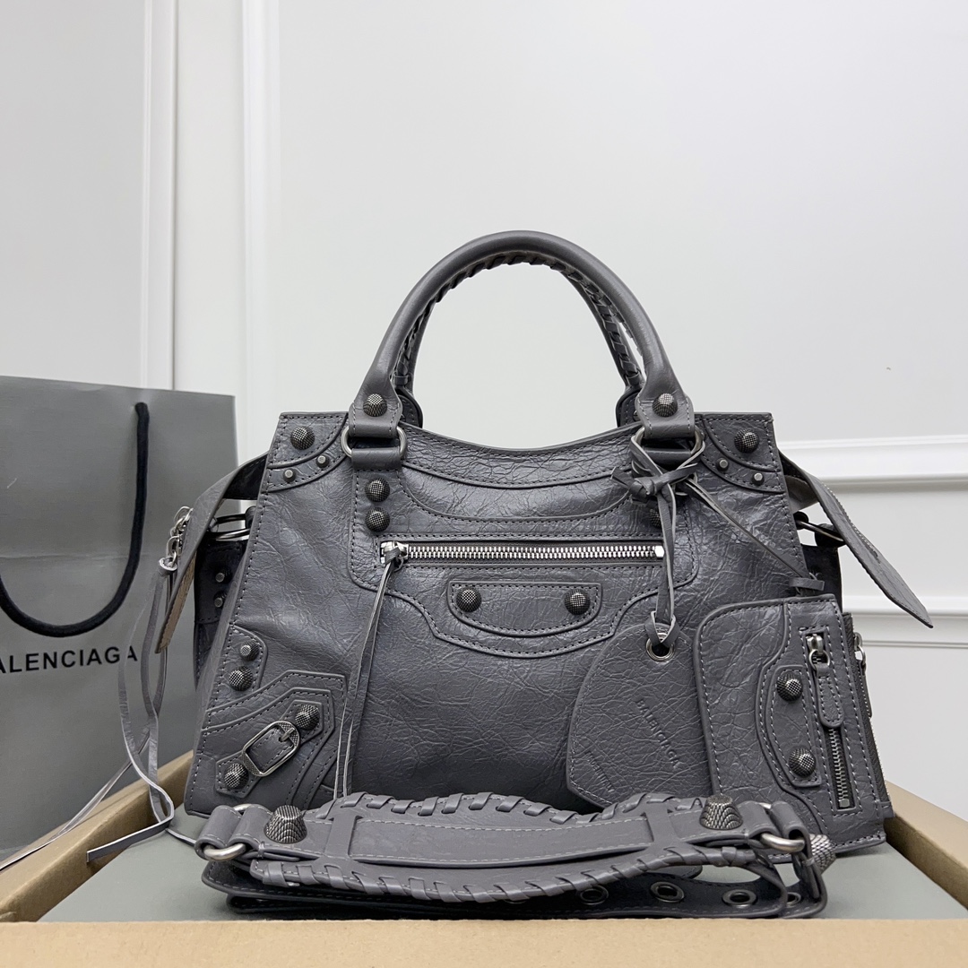 Balenciaga Leather City – Grey Handle Bags, Handbags –