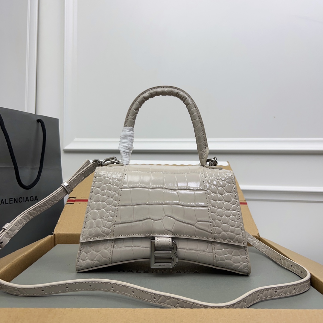 BALENCIAGA Shiny Calfskin Crocodile Embossed Smal