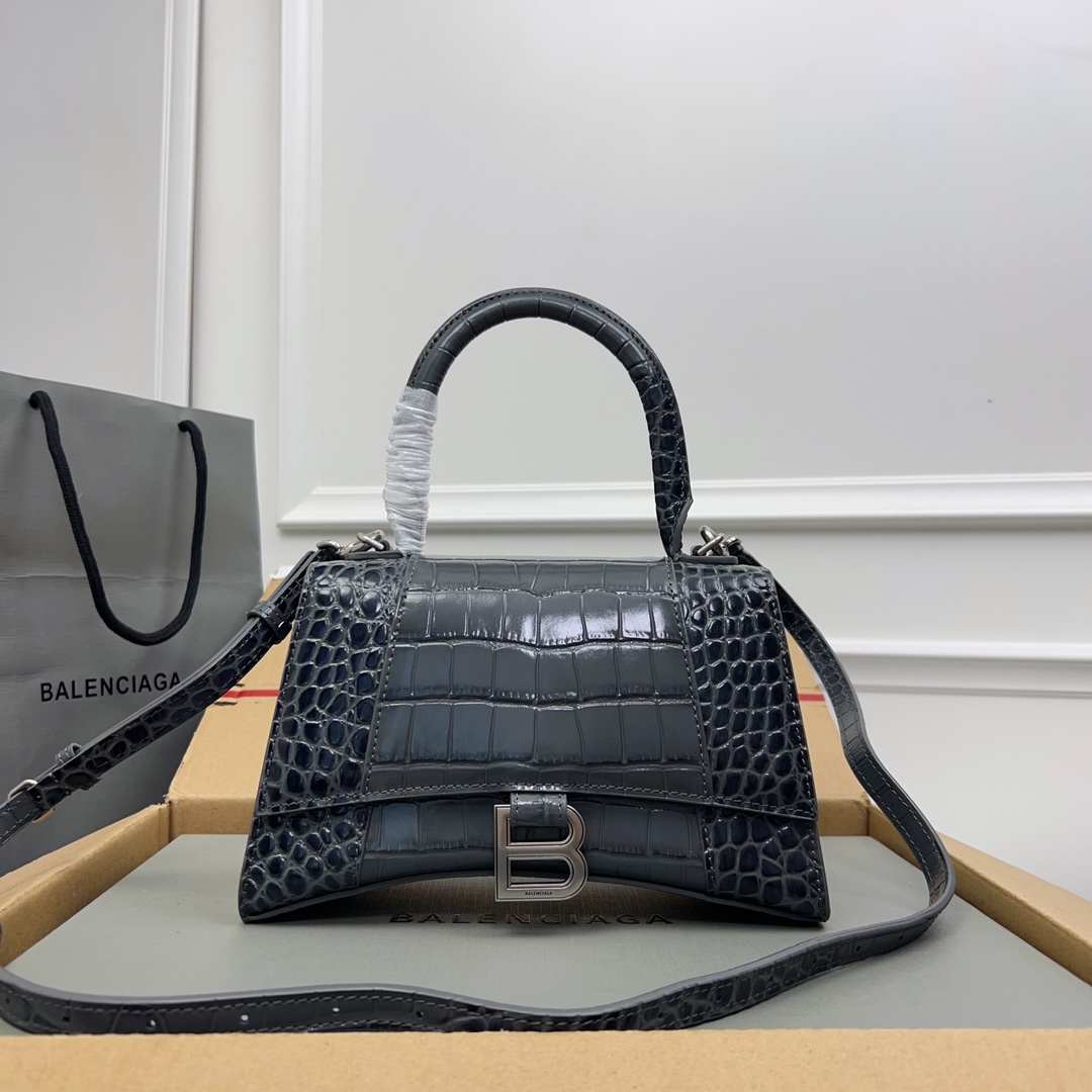 Balenciaga Grey Ombre Leather Small Hourglass Top Handle Bag