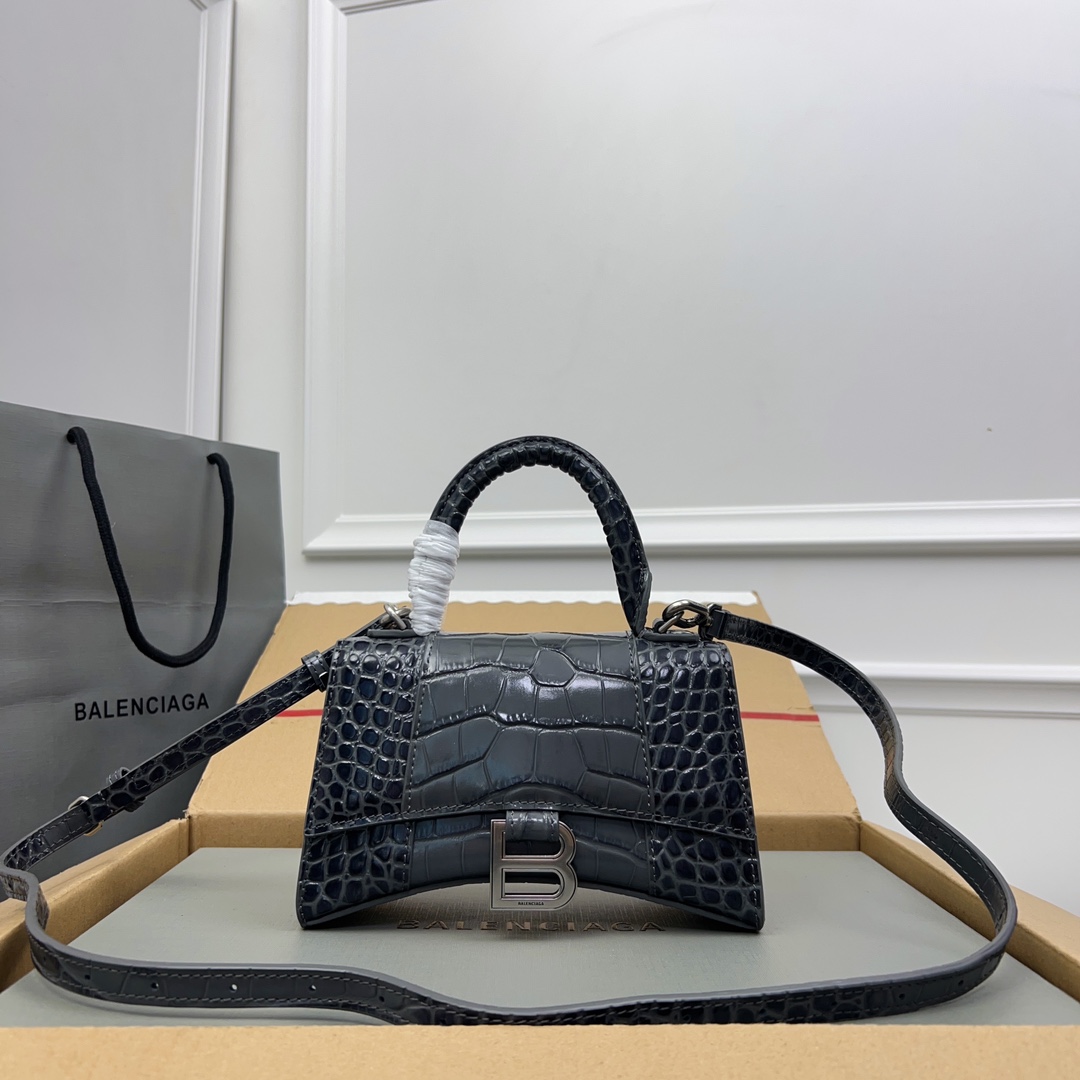 Balenciaga Hourglass Small Handbag Crocodile Embossed |
