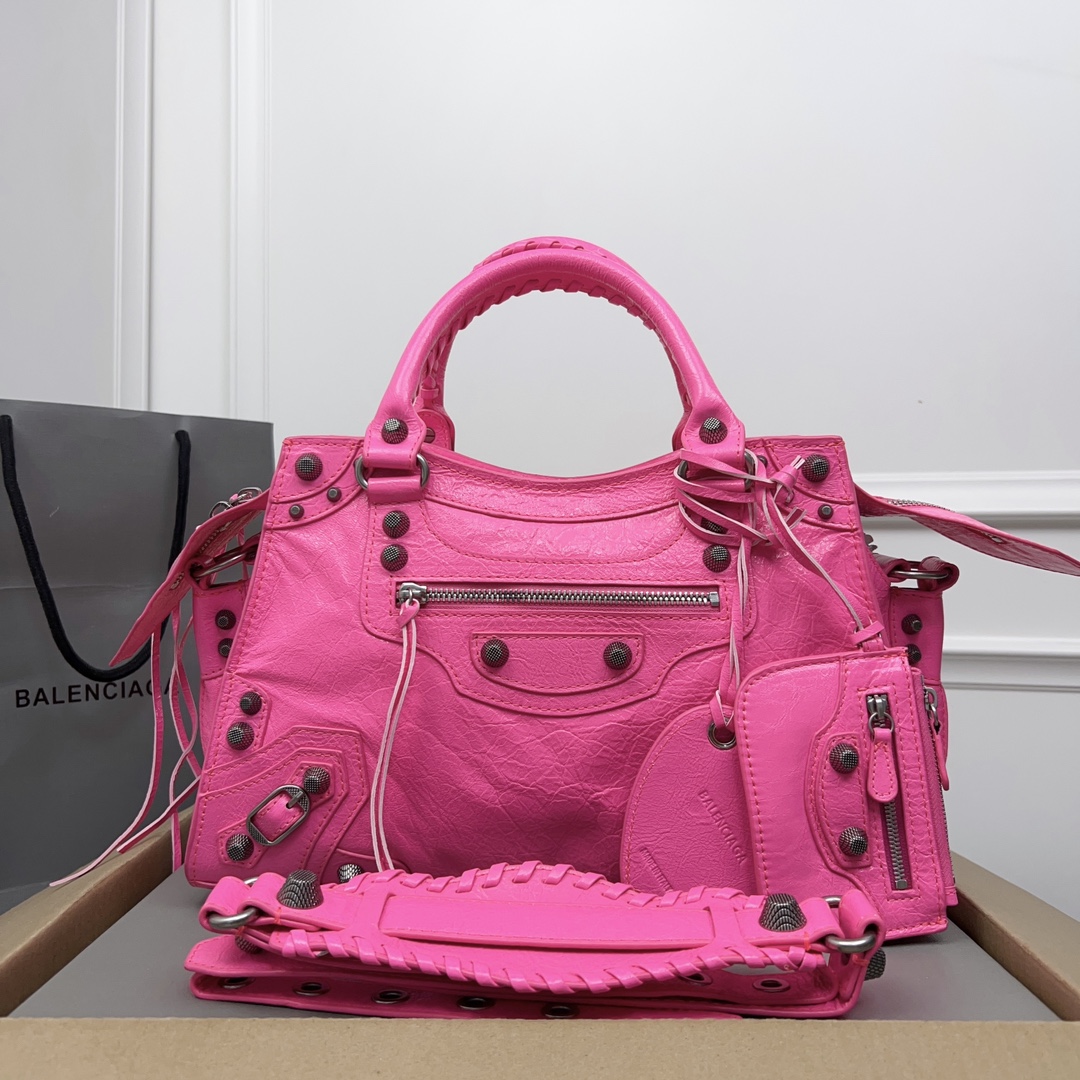 BALENCIAGA Agneau Arena Neo Cagole Handbag XS Fluo Pink 1450143