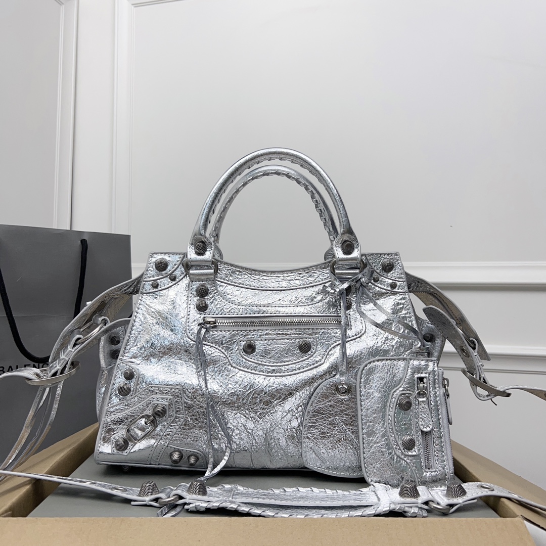 Balenciaga Le City Medium Silver Leather Shoulder Bag New FW24 | eBay