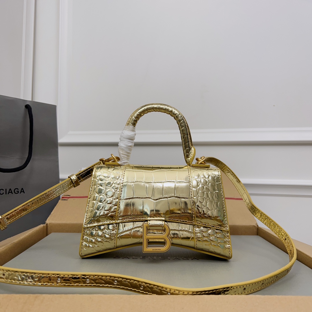 BALENCIAGA Metallic Calfskin Crocodile Embossed Hourglass