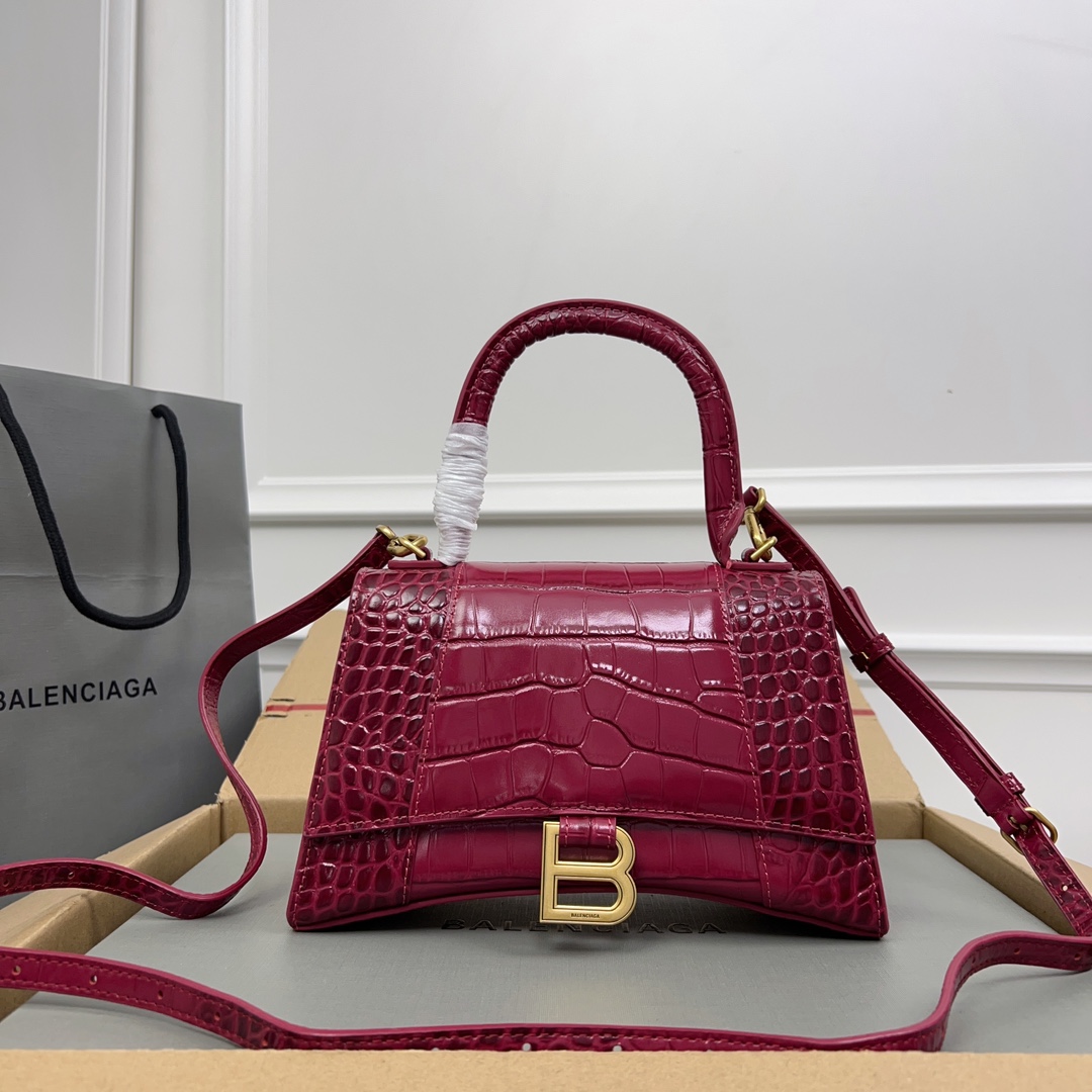 BALENCIAGA Shiny Calfskin Crocodile Embossed Small