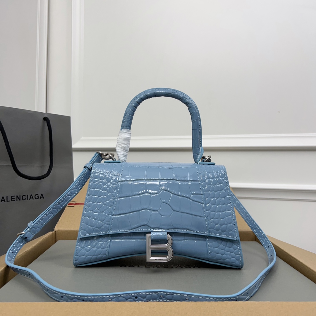 BALENCIAGA Shiny Calfskin Crocodile Embossed Hourglass Balenciaga 01009