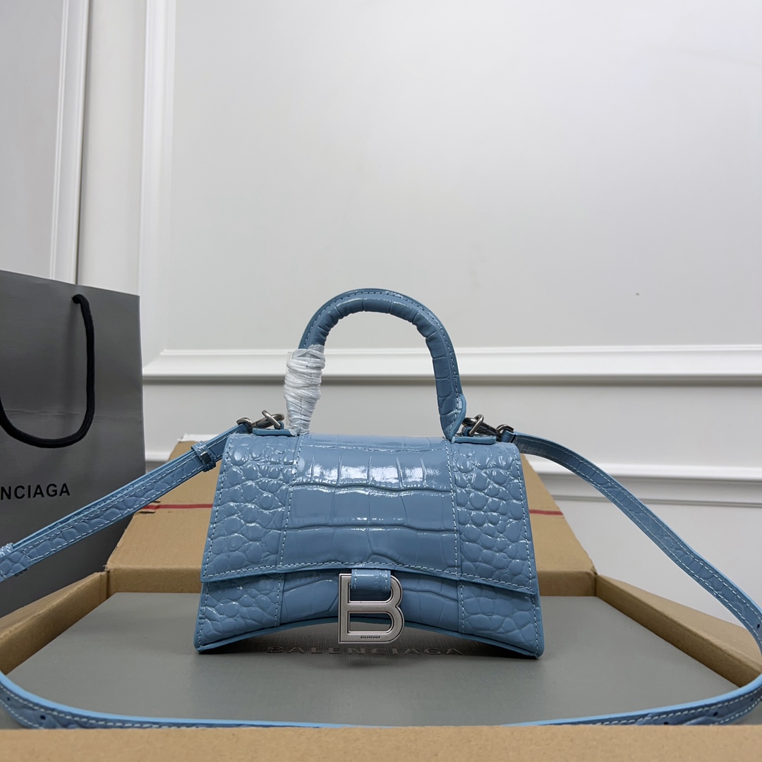 BALENCIAGA Shiny Calfskin Crocodile Embossed Hourglass
