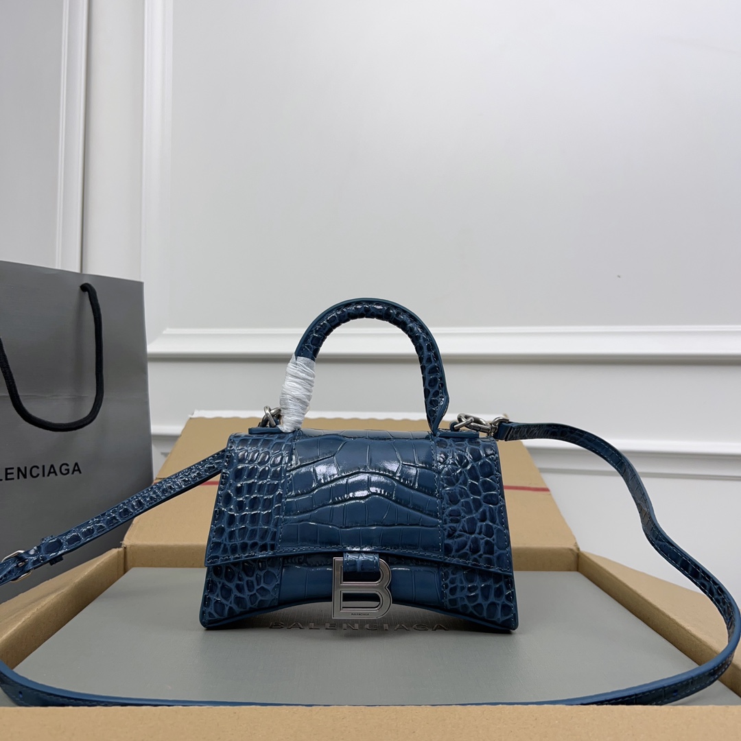 BALENCIAGA Shiny Calfskin Crocodile Embossed Hourglass