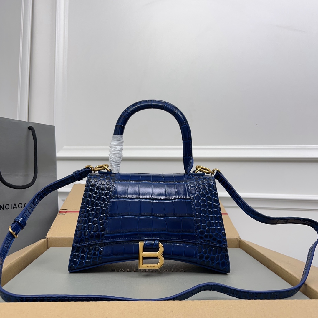 BALENCIAGA Shiny Calfskin Crocodile Embossed Small