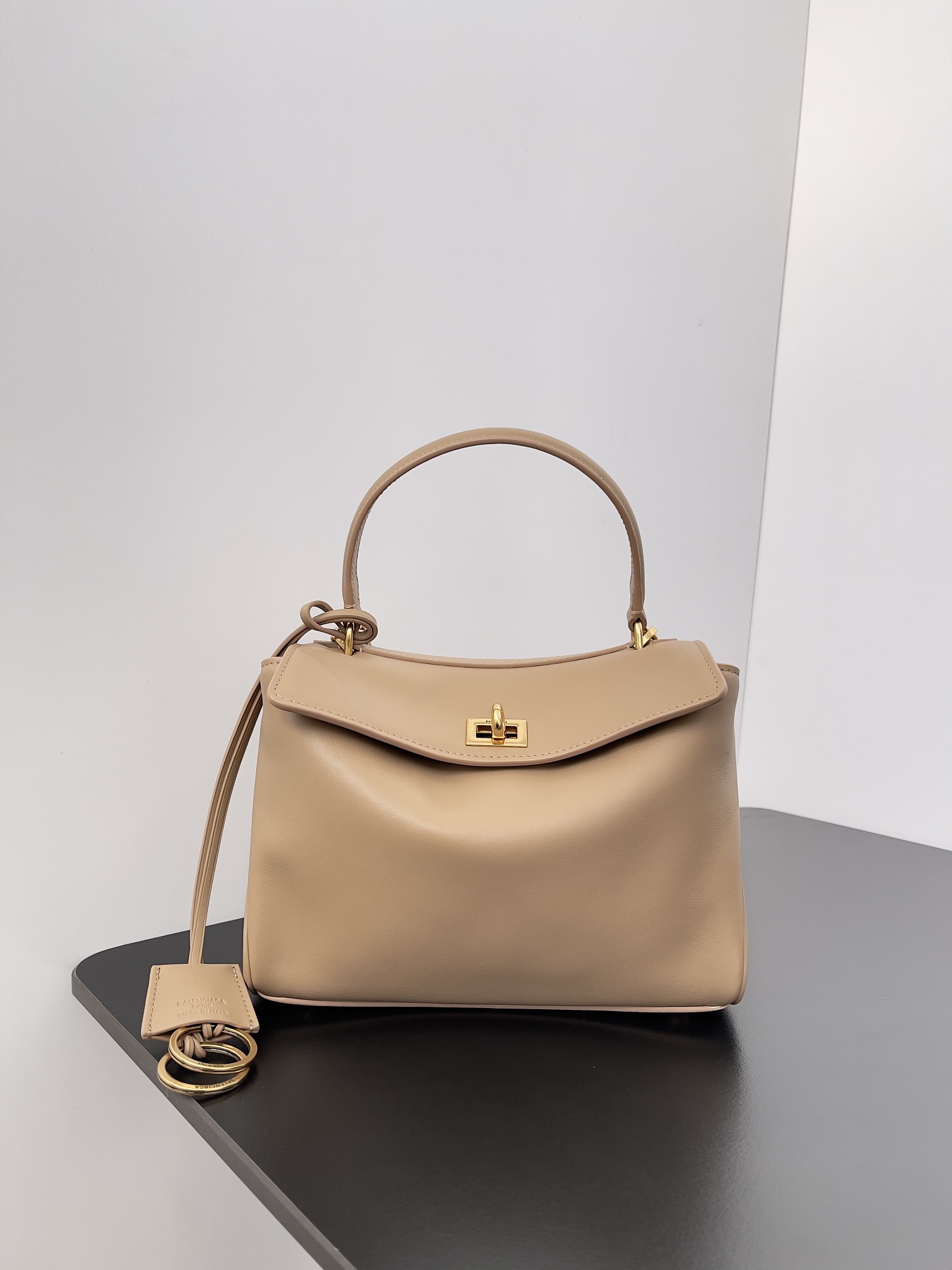 BALENCIAGA Natural Smooth Calfskin Mini Rodeo Top Handle