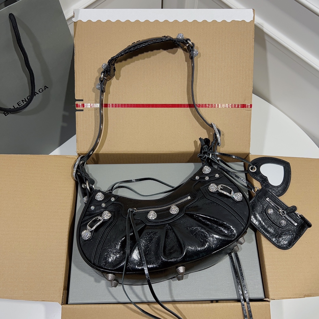 Balenciaga Le Cagole Extra Small Croc Embossed Leather Shoulder Bag