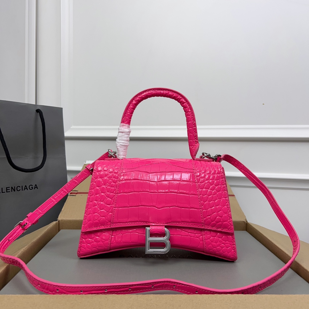 BALENCIAGA Shiny Calfskin Crocodile Embossed Small