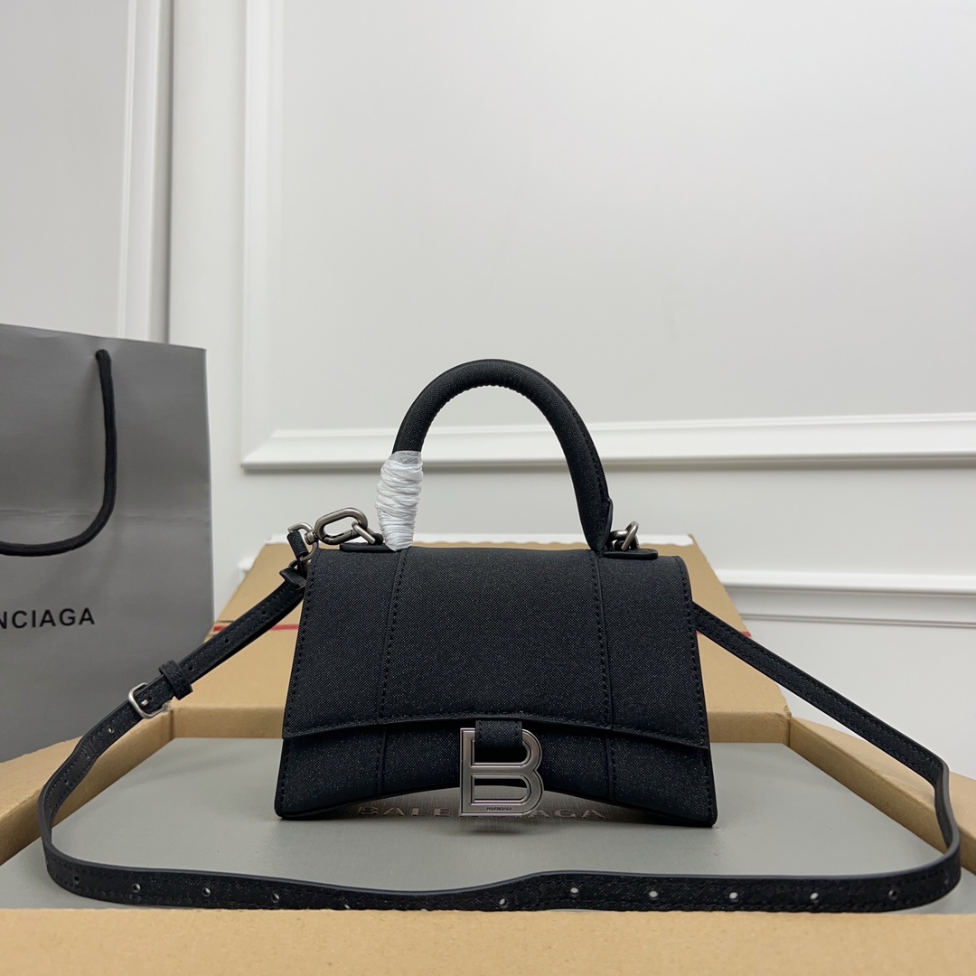 BALENCIAGA Glitter Fabric Hourglass Top Handle Bag XS