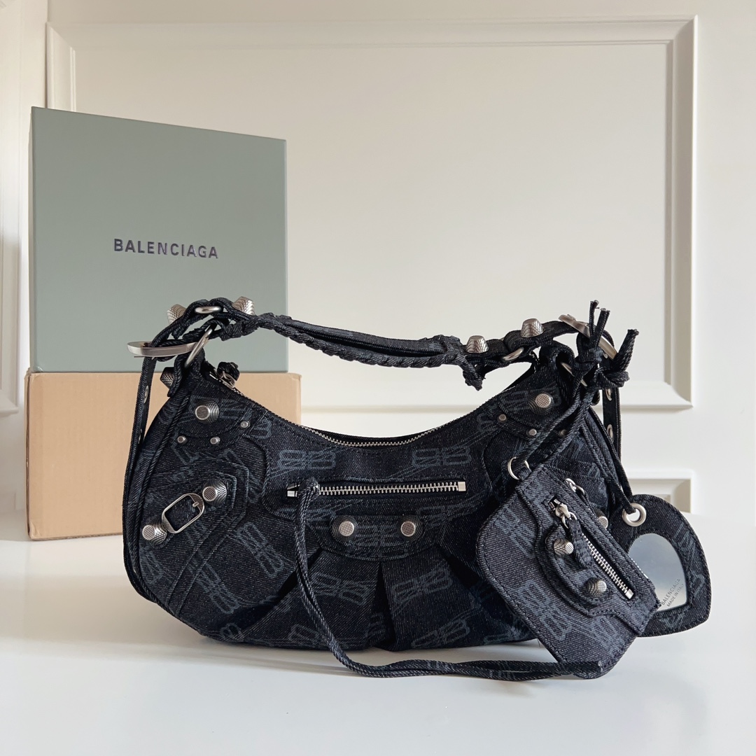 Balenciaga Le Cagole Small BB Monogram Denim Shoulder Bag