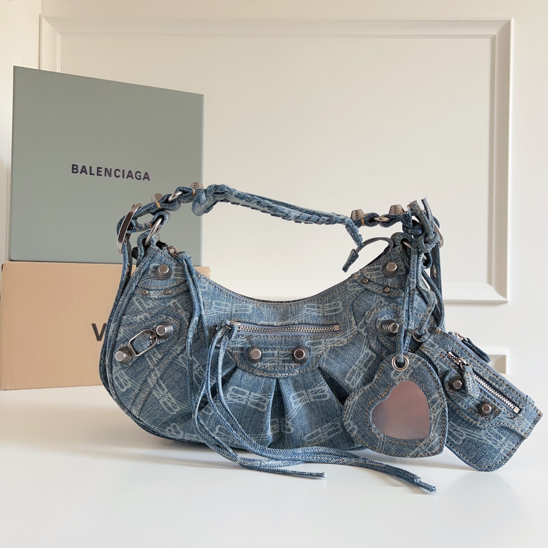 Balenciaga Blue BB Monogram Denim XS Le Cagole Shoulder