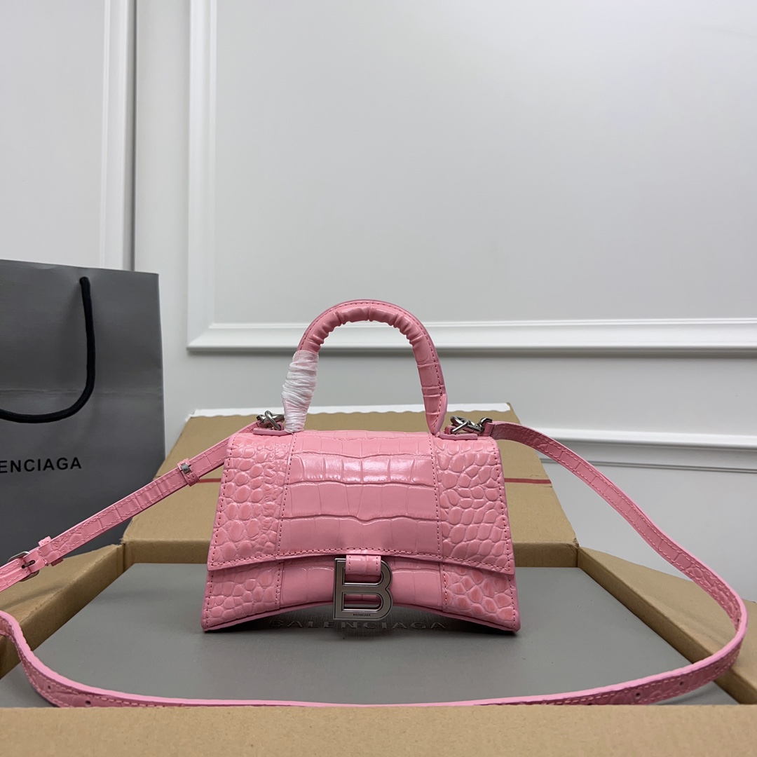 Balenciaga Embossed Leather Top Handle Bag – Pink Handle