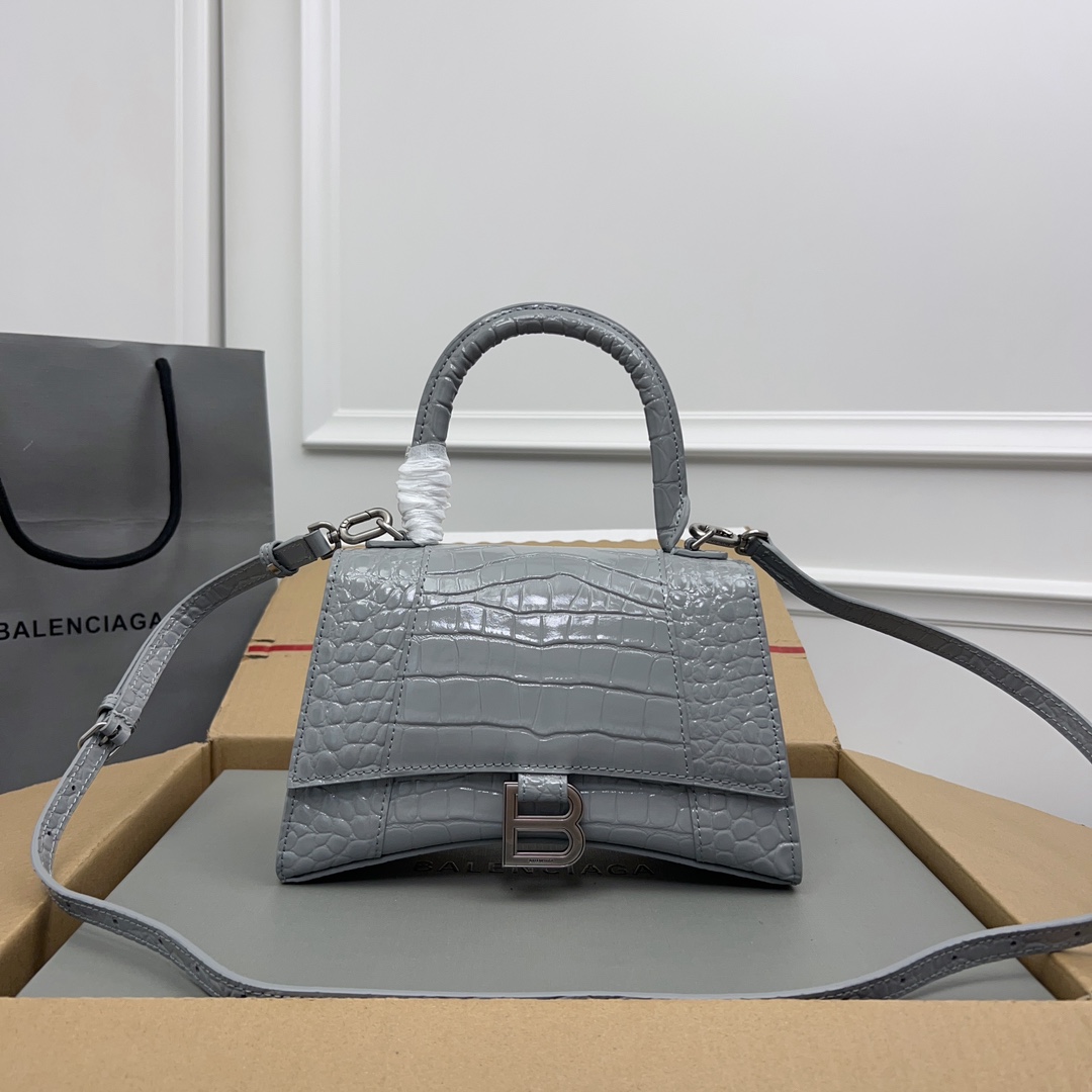 Balenciaga Embossed Leather Top Handle Bag – Grey Handle