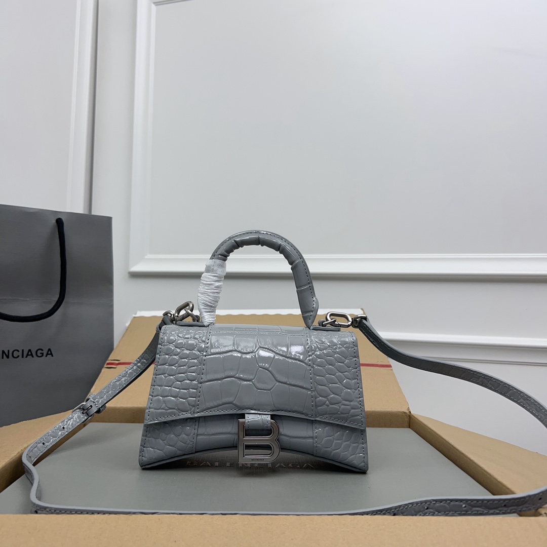 Balenciaga Embossed Leather Top Handle Bag – Grey Handle