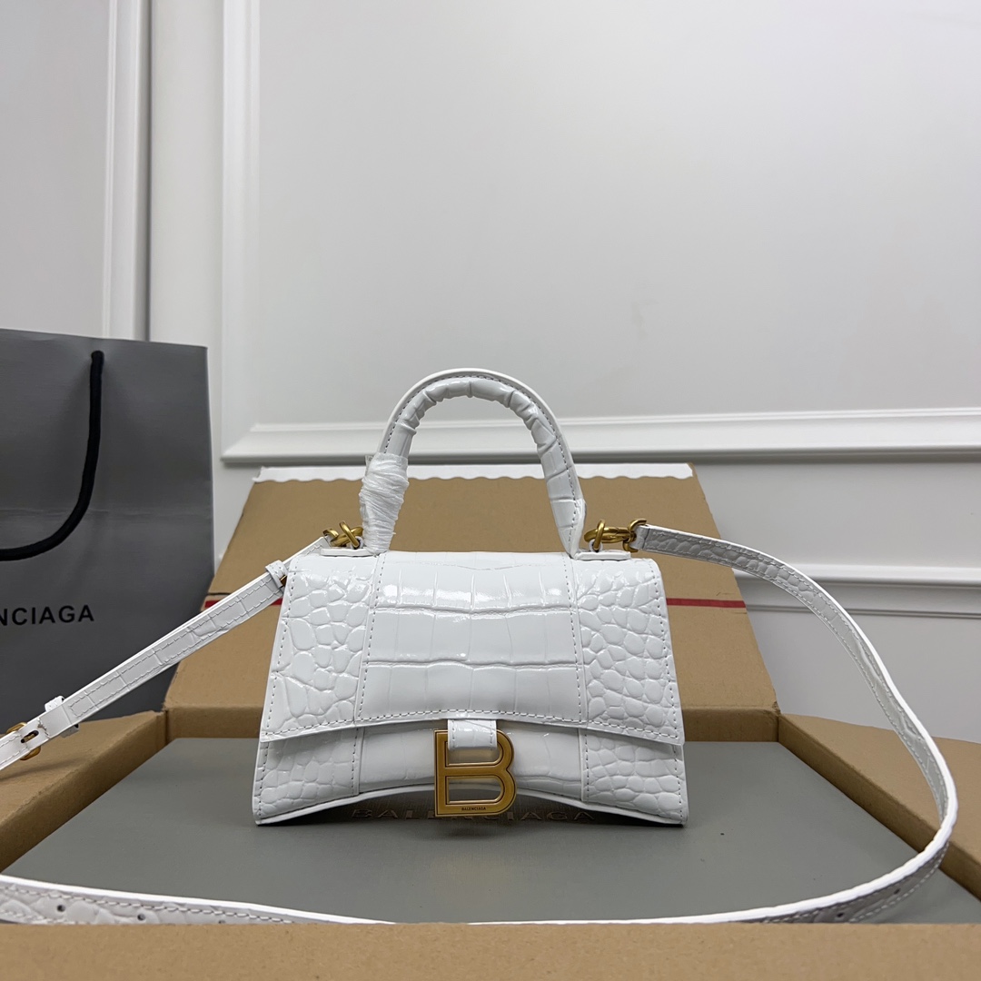 BALENCIAGA Shiny Calfskin Crocodile Embossed Hourglas