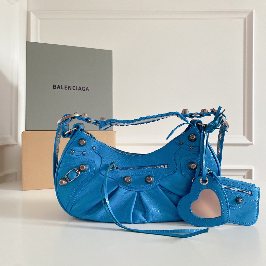 Balenciaga 2022 Embossed Le Cagole S Shoulder Bag – Blue