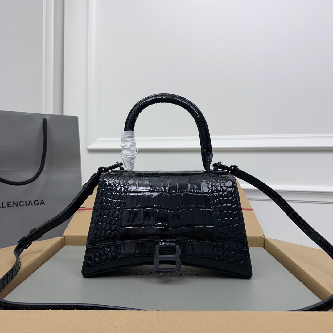 Balenciaga Hourglass Croco Bag in Black Leather with Balenciaga 01269