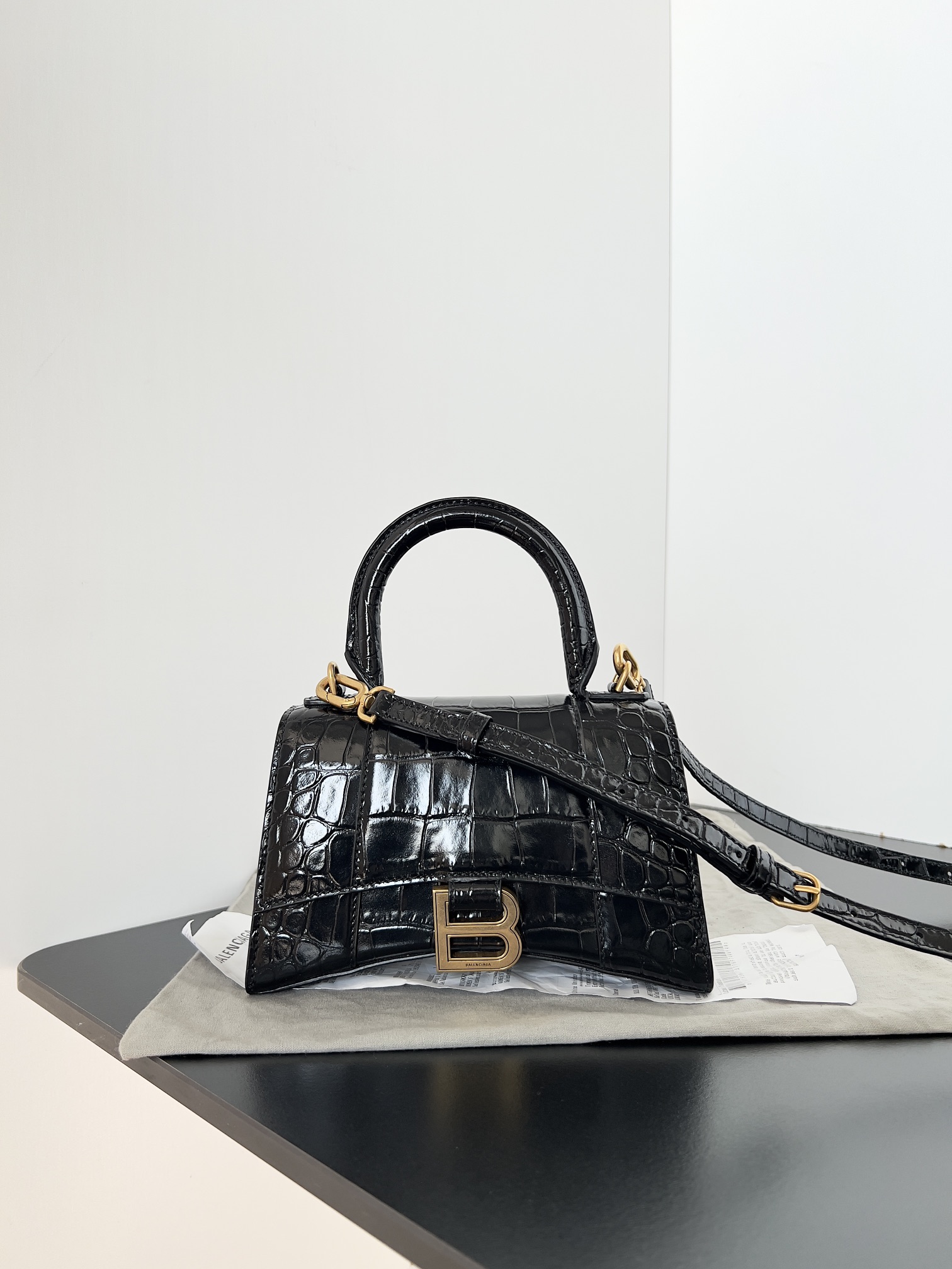 Balenciaga Hourglass Mini Handbag with Chain Crocodile