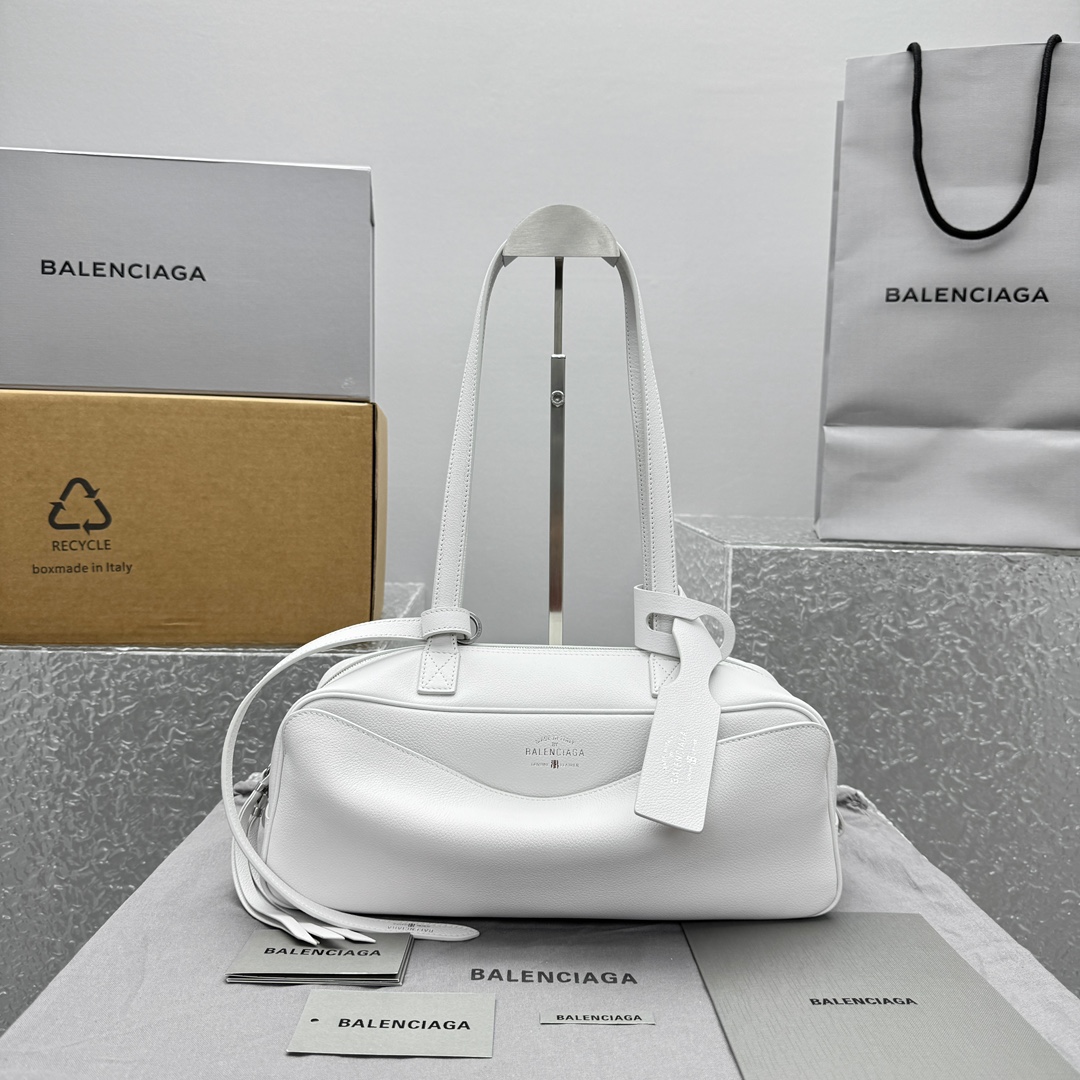 Balenciaga Carrie Small Leather Bowling Shoulder Bag –