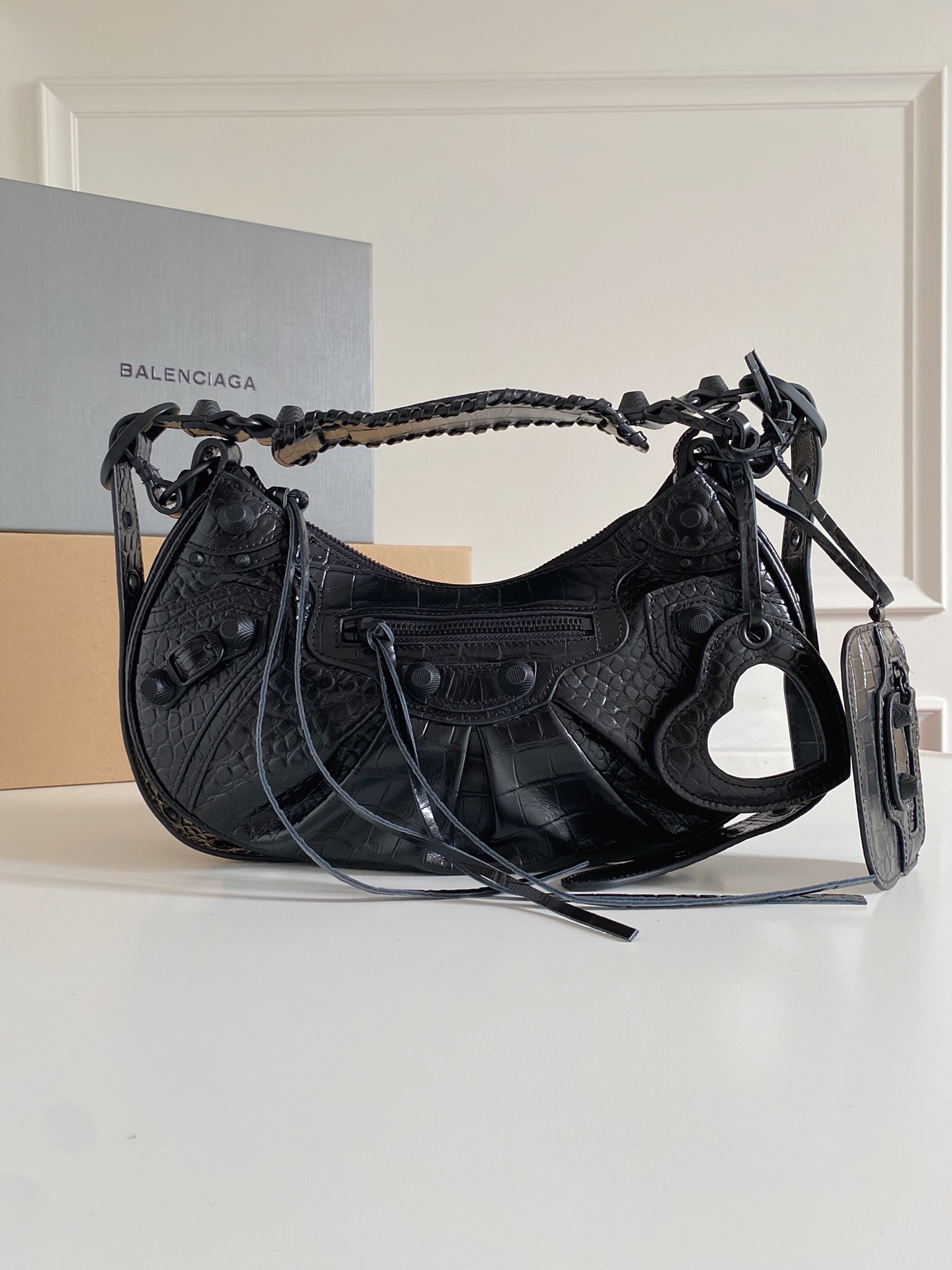 BALENCIAGA Extra Supple Calfskin Crocodile Embossed BLACK