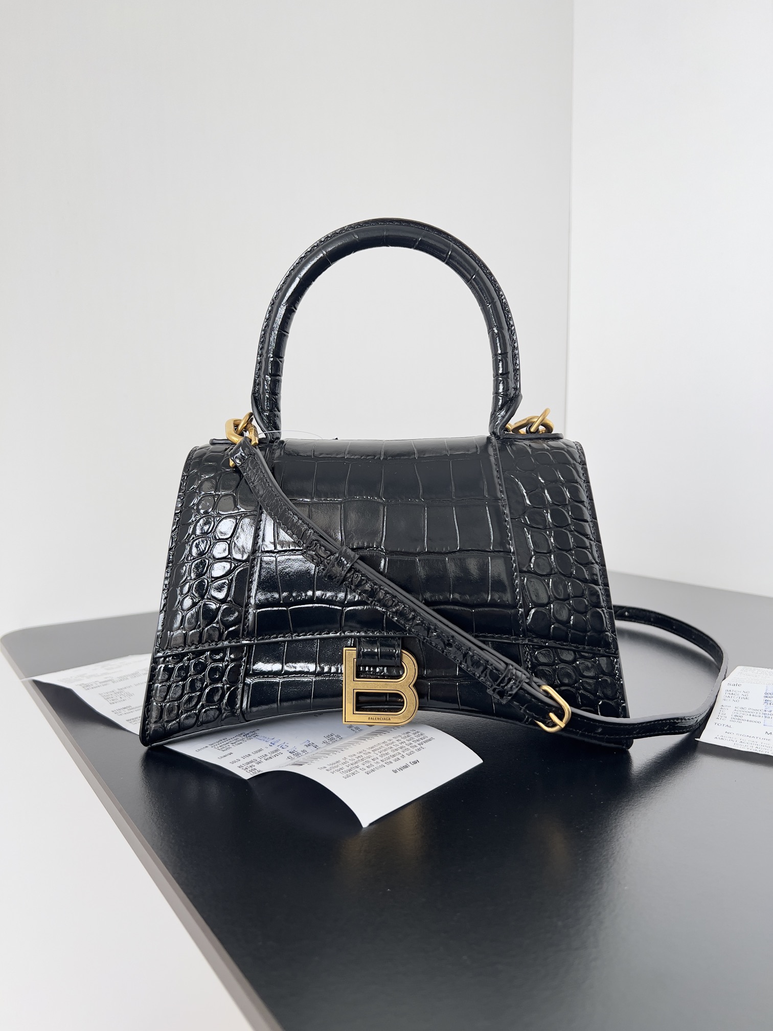 Balenciaga | Bags | Balenciaga Black Crocembossed Handbag |