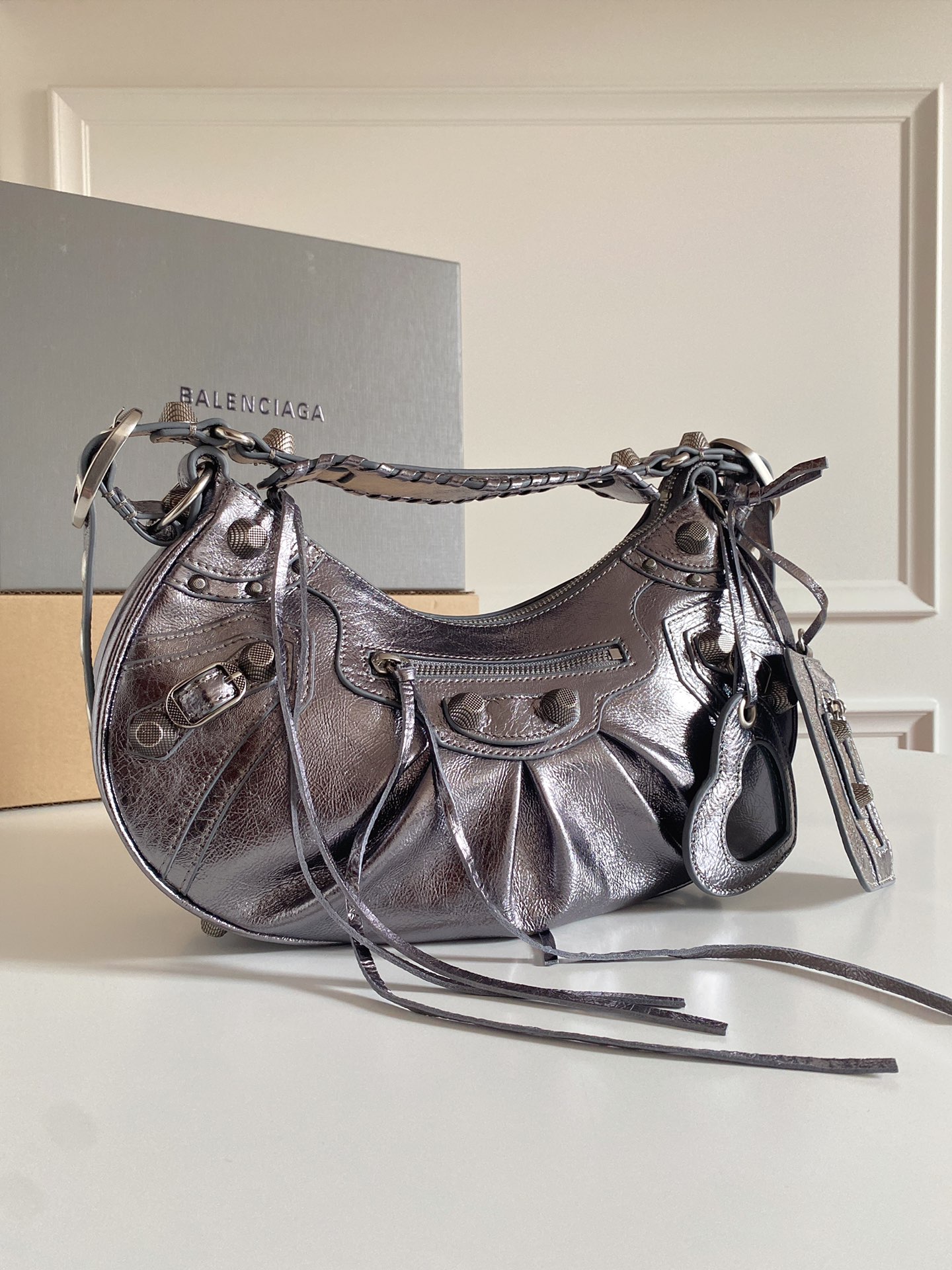 Balenciaga XS Le Cagole Shoulder Bag in Dark Grey | FWRD