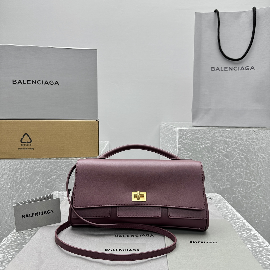 Balenciaga Women’s Bel Air Clutch On Strap Small in Dark Burgundy