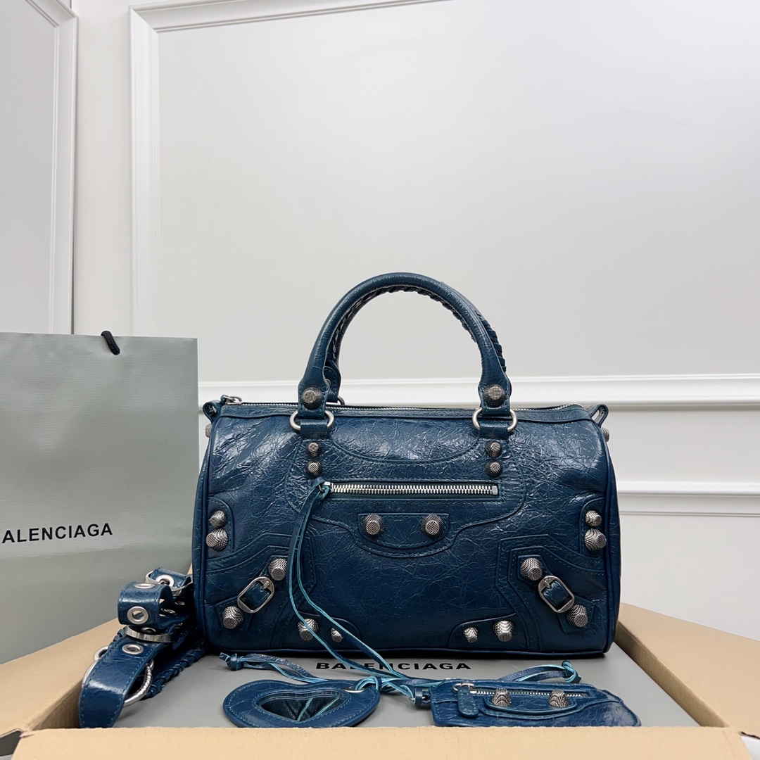 BALENCIAGA Handbag Shoulder Bag Classic Mini City Leather Navy Mirror Accessary