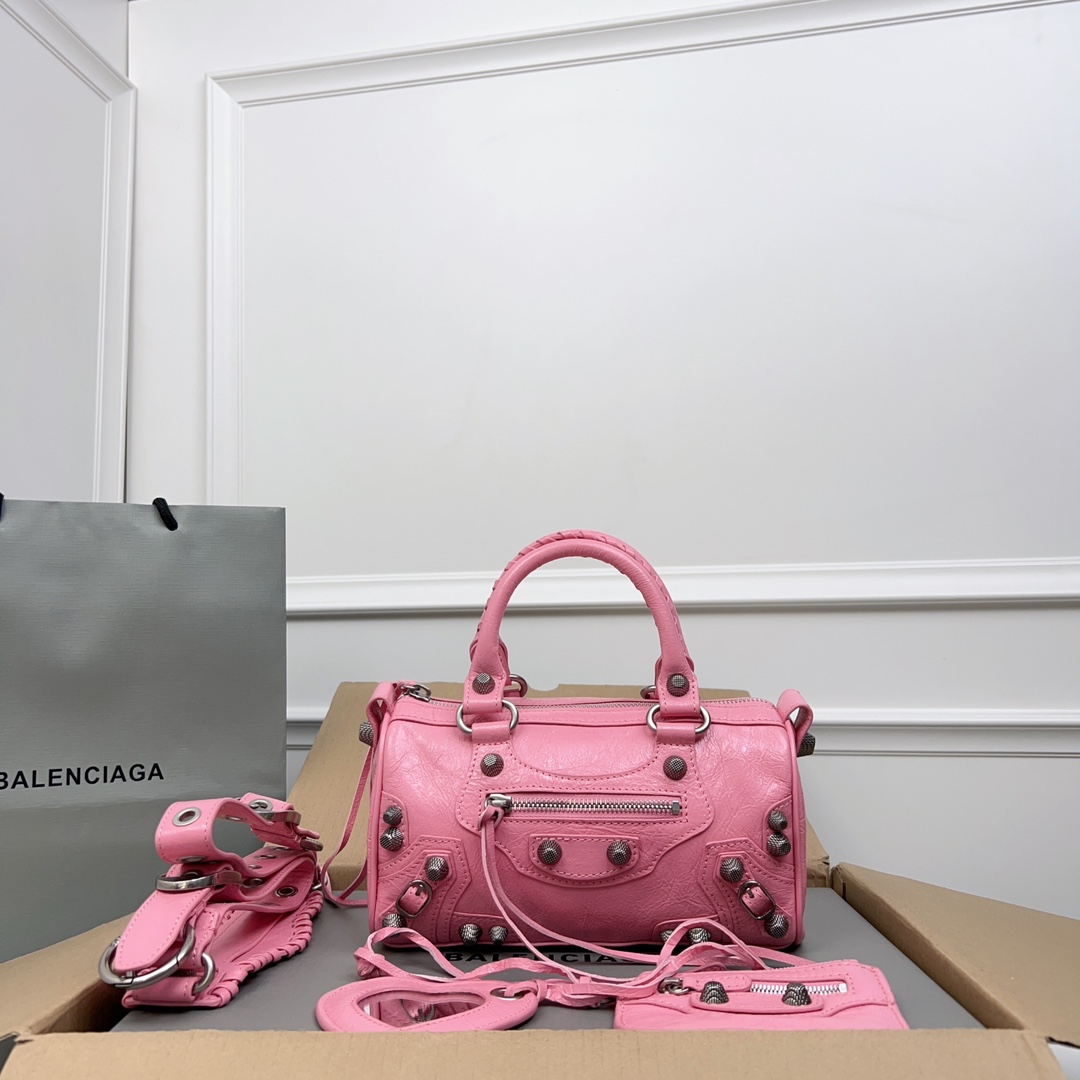 Balenciaga Pink Distressed Leather Le Cagole Mini Duffle