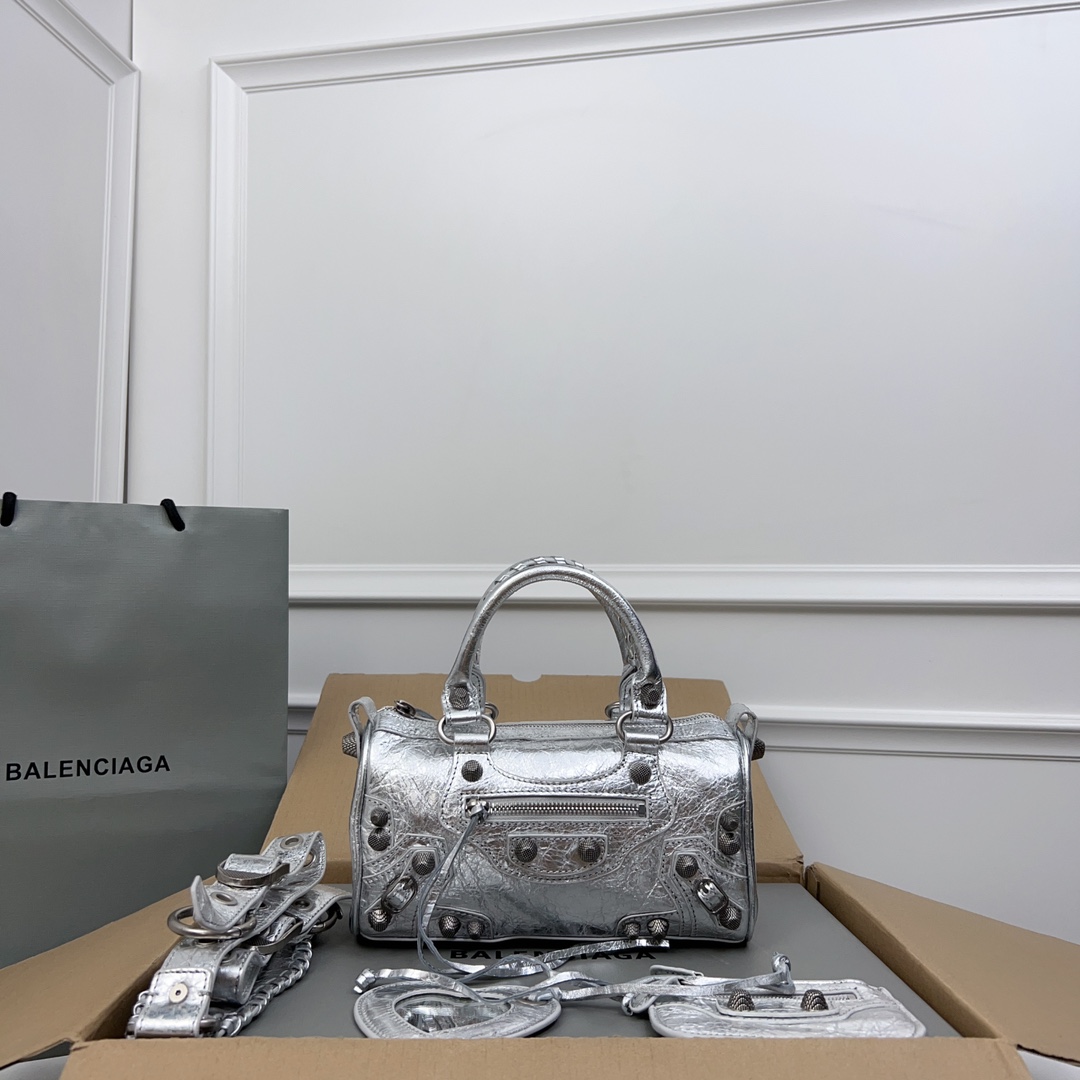 Balenciaga Le City Medium Silver Leather Shoulder Bag