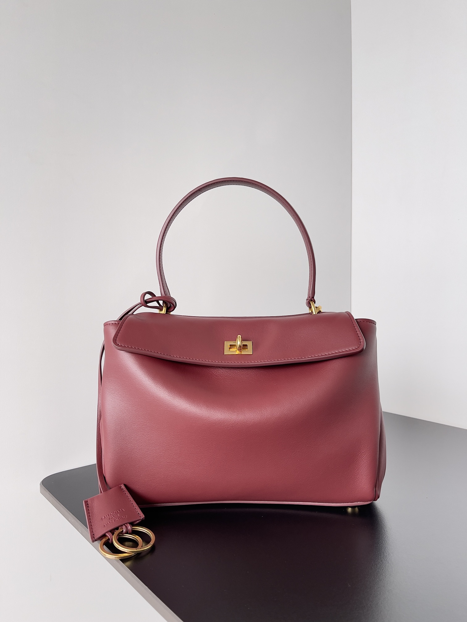 BALENCIAGA Natural Smooth Calfskin Medium Rodeo Top Handle Handbag Dark Burgundy 1