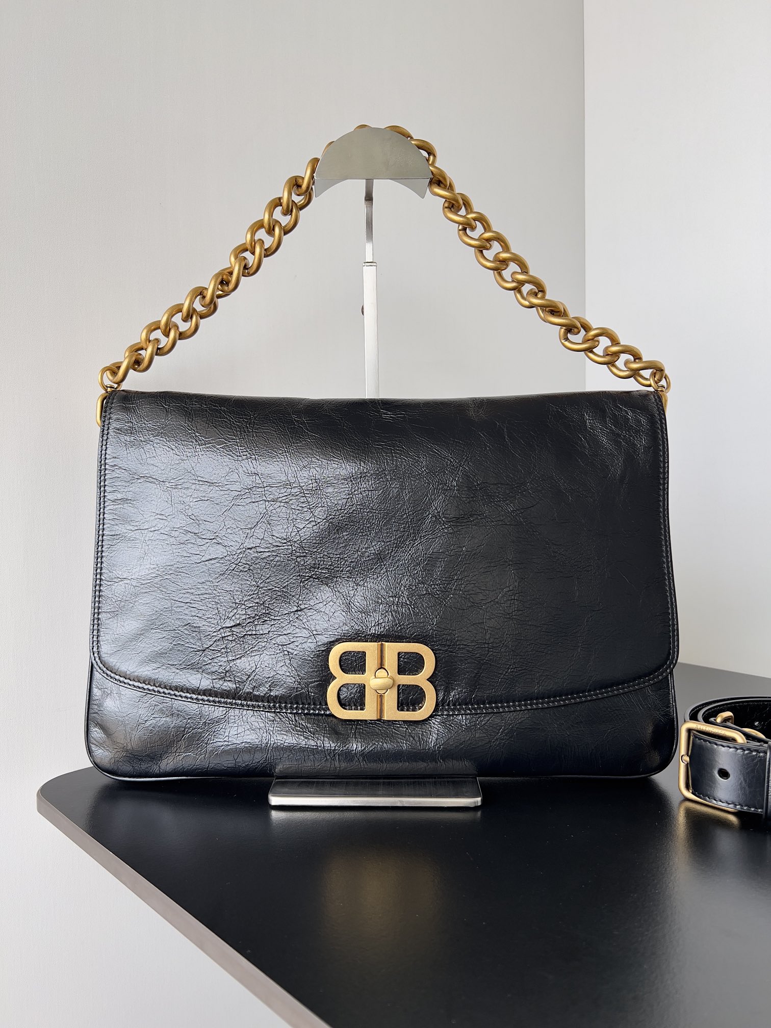 Balenciaga BB Small Soft Flap Leather Black/Gold Shoulder