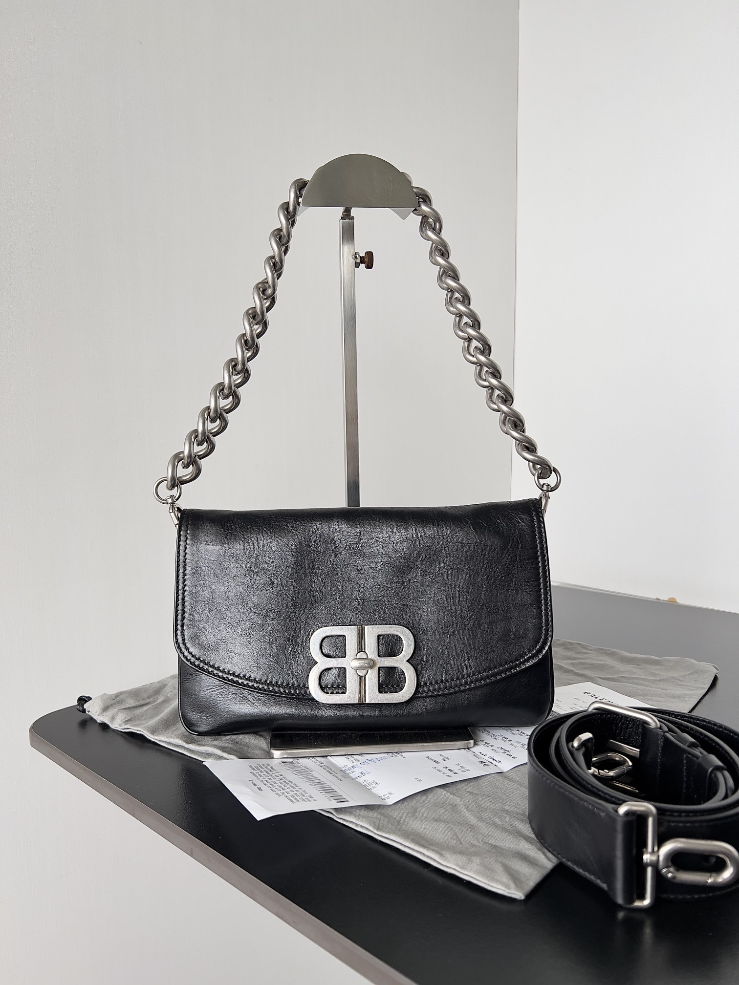 Balenciaga Small Napa Leather Chain Shoulder Bag