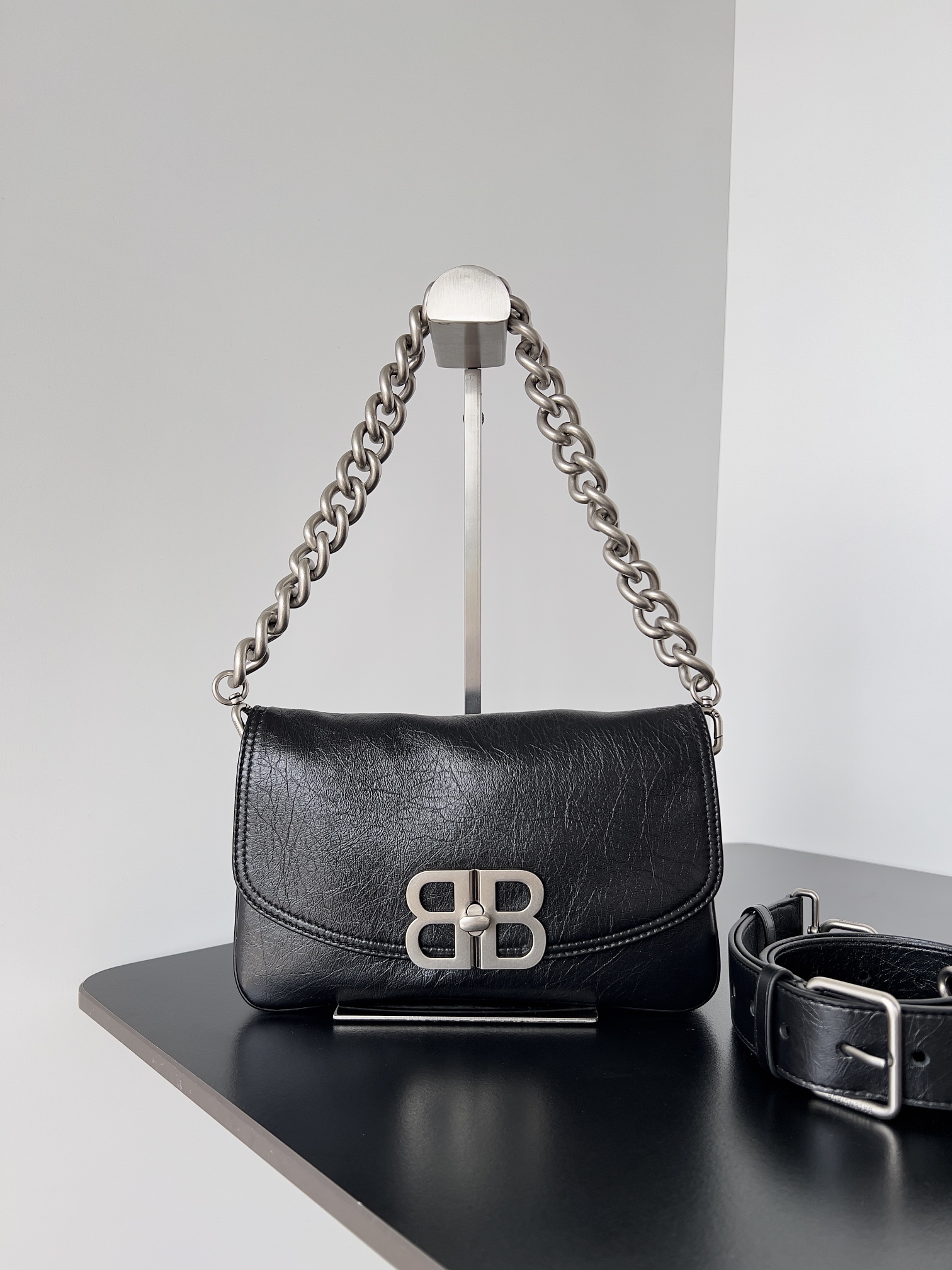 Balenciaga Mini Monaco Crinkle Metallic Leather Crossbody Bag