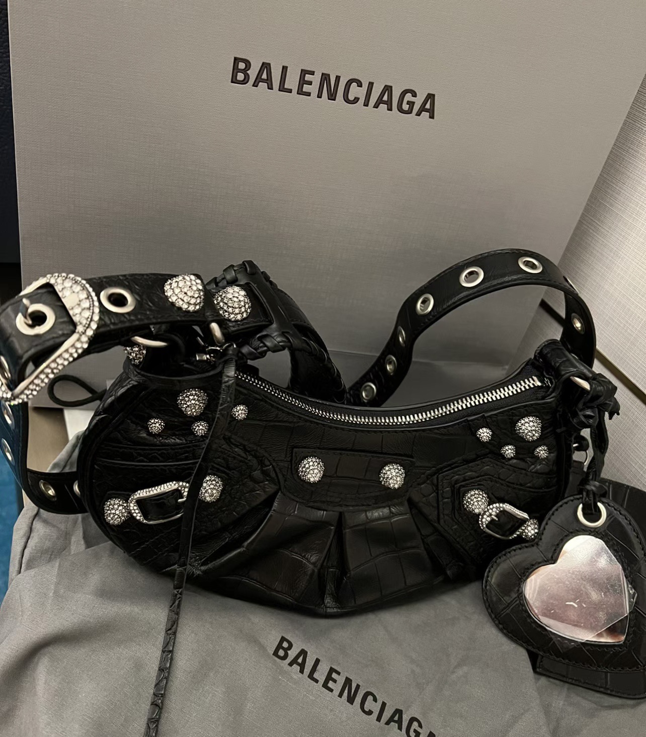 Balenciaga Le Cagole Mini Bag With Chain Crocodile Embosse